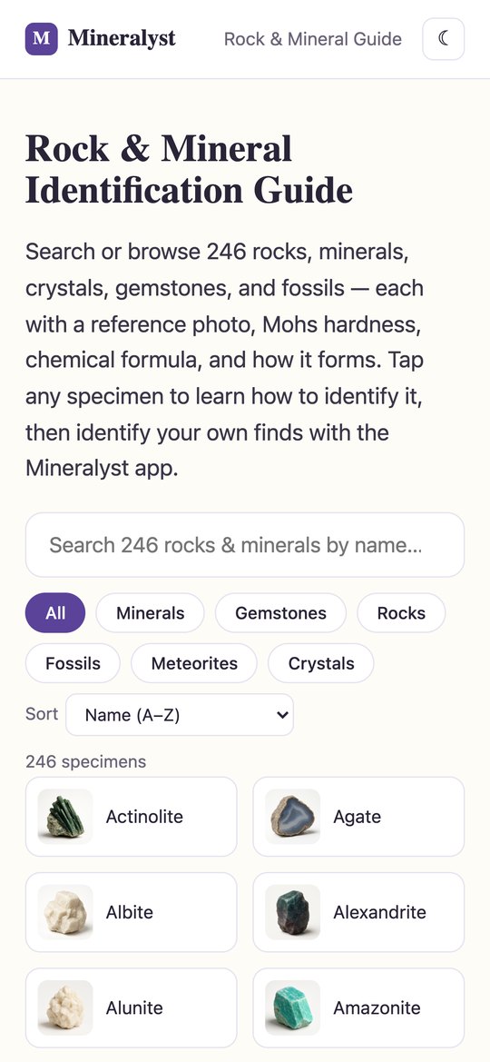 Mineralyst — browsing the rock and mineral index